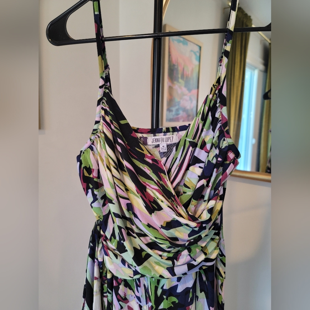 JENNIFER LOPEZ Abstract Print Dress Adjustable Strap (Green, Pink, White) Size M - Picture 2 of 8